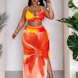 Conjunto Pareô Cintura Alta Estampado Degradê Floral Plus Size