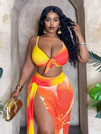 Conjunto Pareô Cintura Alta Estampado Degradê Floral Plus Size