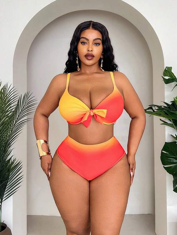 Conjunto Pareô Cintura Alta Estampado Degradê Floral Plus Size