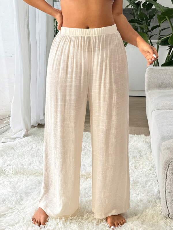 Saída De Praia Calça Pantalona Texturizada Resort Plus Size