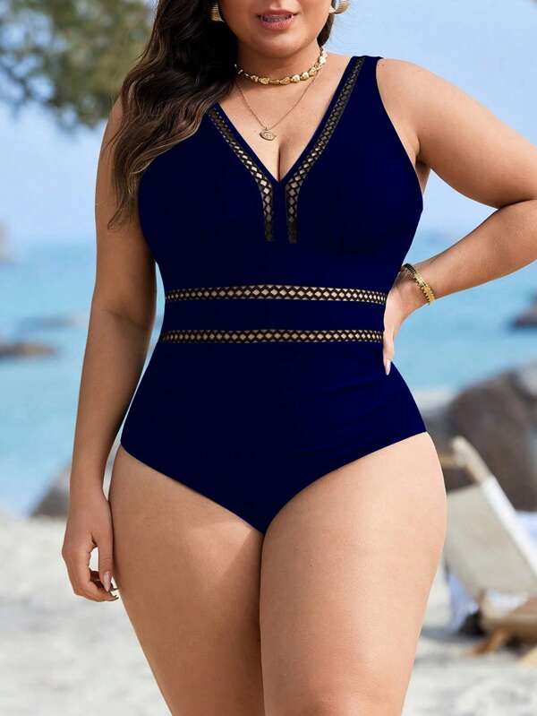 Maiô Decote V Transparência Modelador Clássico Plus Size