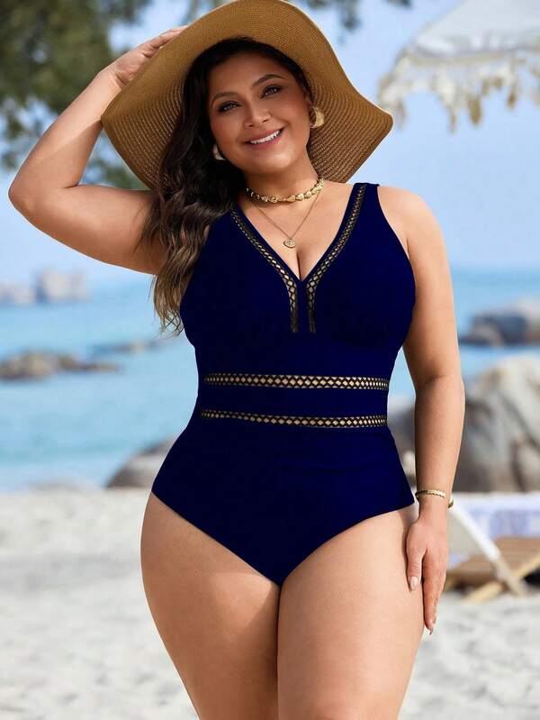 Maiô Decote V Transparência Modelador Clássico Plus Size