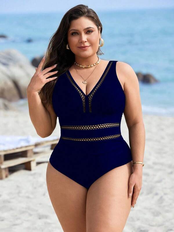 Maiô Decote V Transparência Modelador Clássico Plus Size