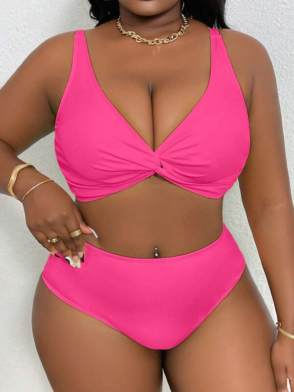 Biquíni Cintura Alta Sustentação Franzido Texturizado Plus Size
