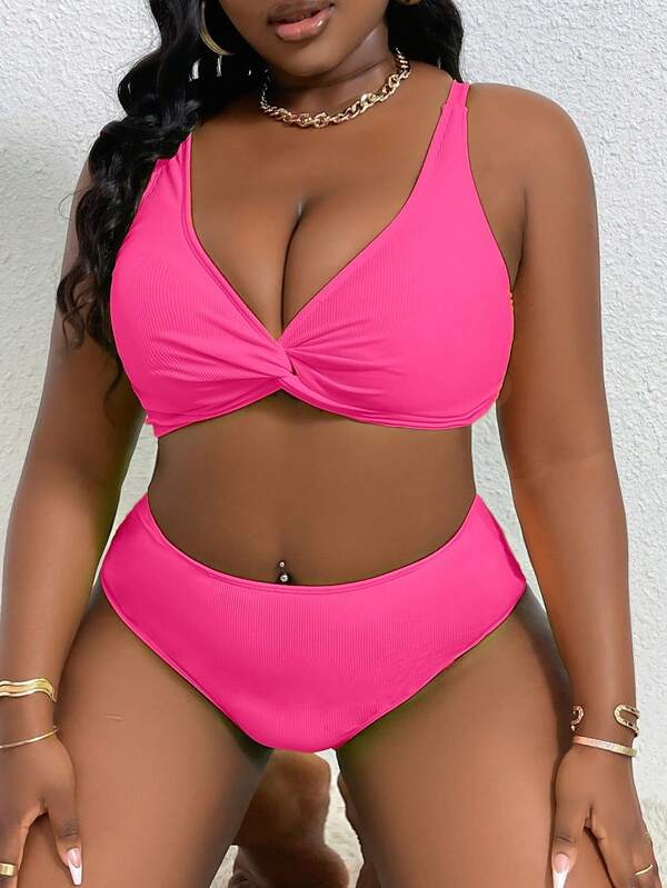 Biquíni Cintura Alta Sustentação Franzido Texturizado Plus Size