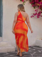 Conjunto Ombro Único Cintura Alta Com Pareô Degradê Plus Size