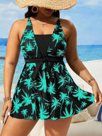 Tankini Decote V Com Faixa Ajustável Alongado Plus Size