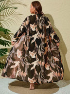 Saída De Praia Kimono Longo Estampado Com Amarração Plus Size