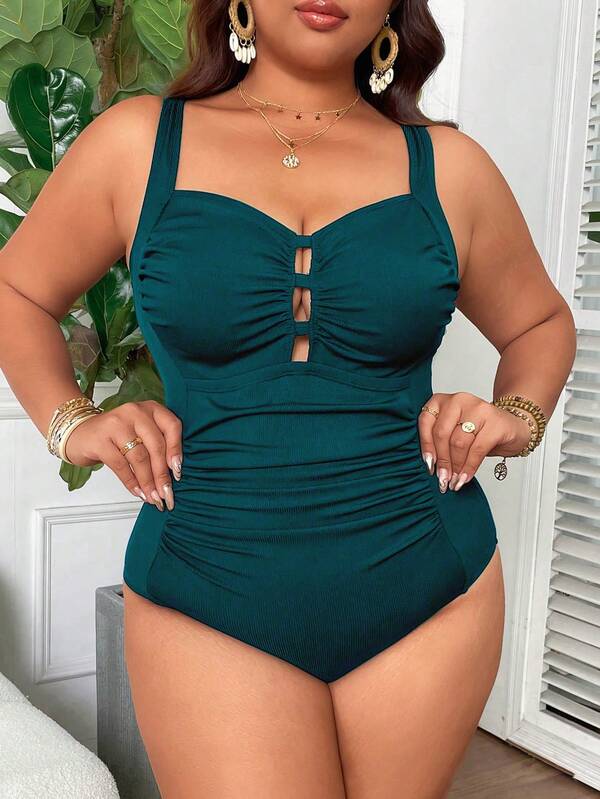 Maiô Regata Franzido Com Recortes Modelador Plus Size