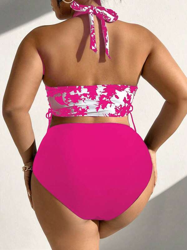 Biquíni Frente Única Cintura Alta Estampado m Cima Plus Size