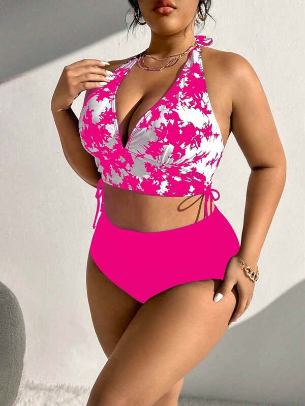 Biquíni Frente Única Cintura Alta Estampado m Cima Plus Size