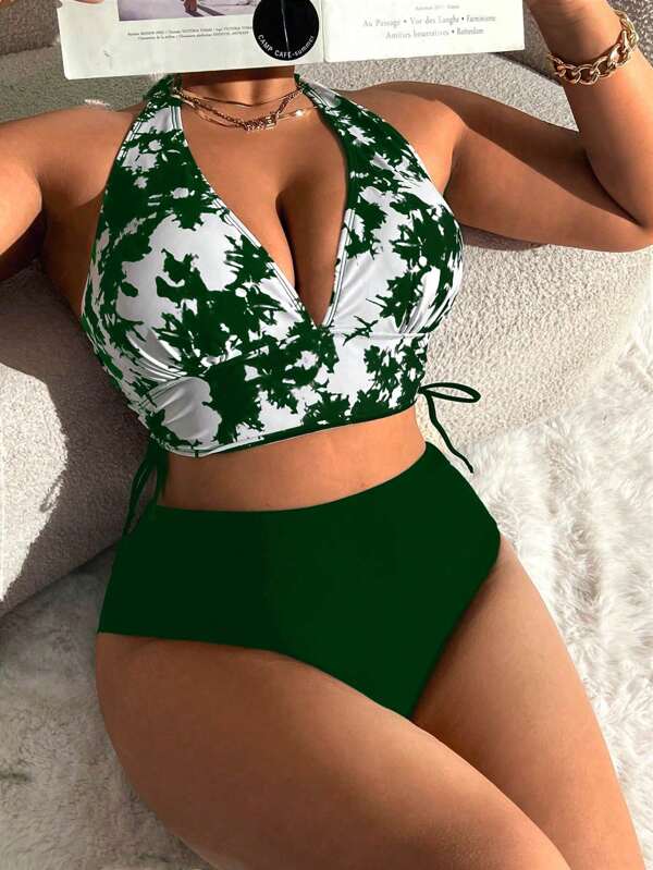 Biquíni Frente Única Cintura Alta Estampado m Cima Plus Size
