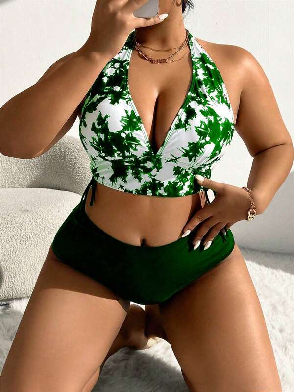 Biquíni Frente Única Cintura Alta Estampado m Cima Plus Size