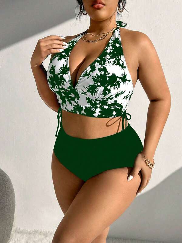 Biquíni Frente Única Cintura Alta Estampado m Cima Plus Size