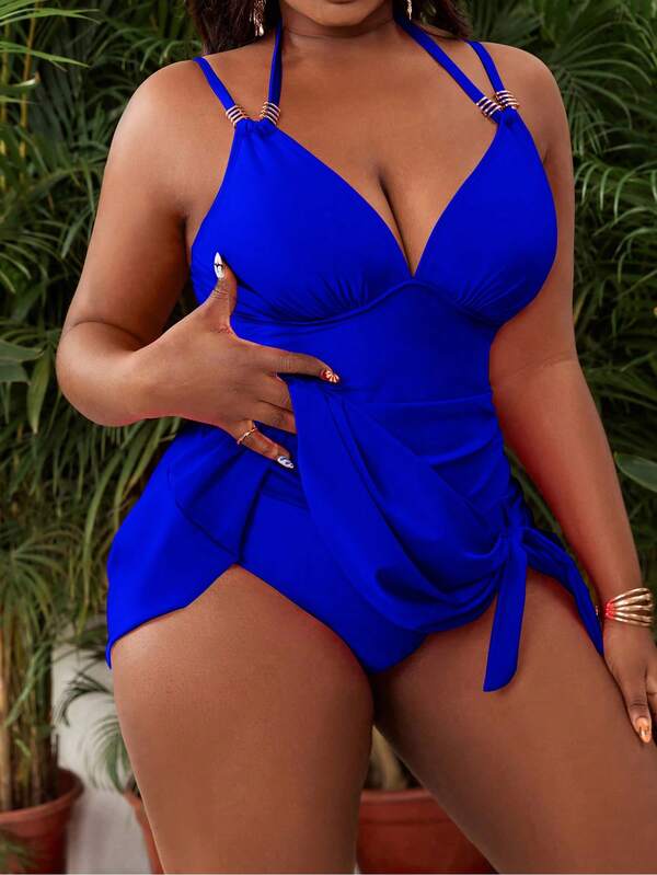 Maiô Frente Única Com Saia E Aviamento Modelador Plus Size