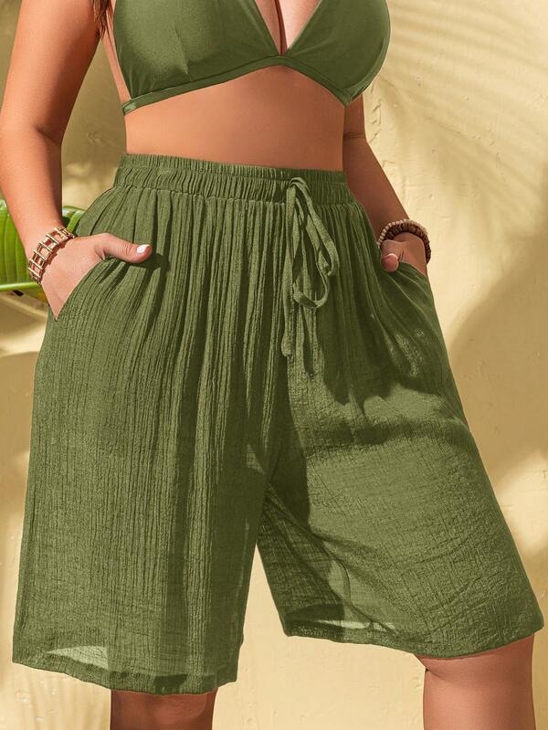 Saída De Praia Bermuda Texturizada Com Bolsos Plus Size