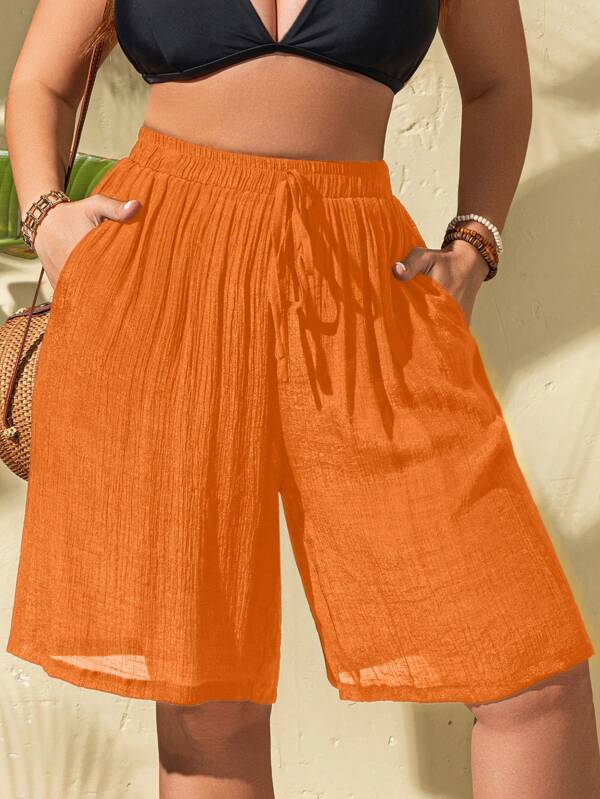 Saída De Praia Bermuda Texturizada Com Bolsos Plus Size