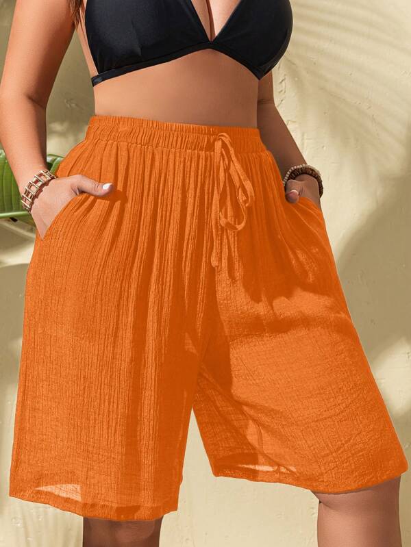 Saída De Praia Bermuda Texturizada Com Bolsos Plus Size