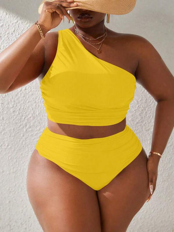 Biquíni Ombro Único Cintura Alta Modelador Plus Size