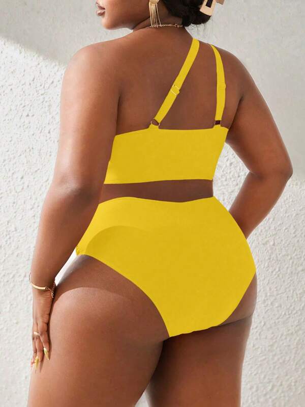 Biquíni Ombro Único Cintura Alta Modelador Plus Size