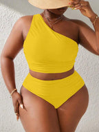 Biquíni Ombro Único Cintura Alta Modelador Plus Size