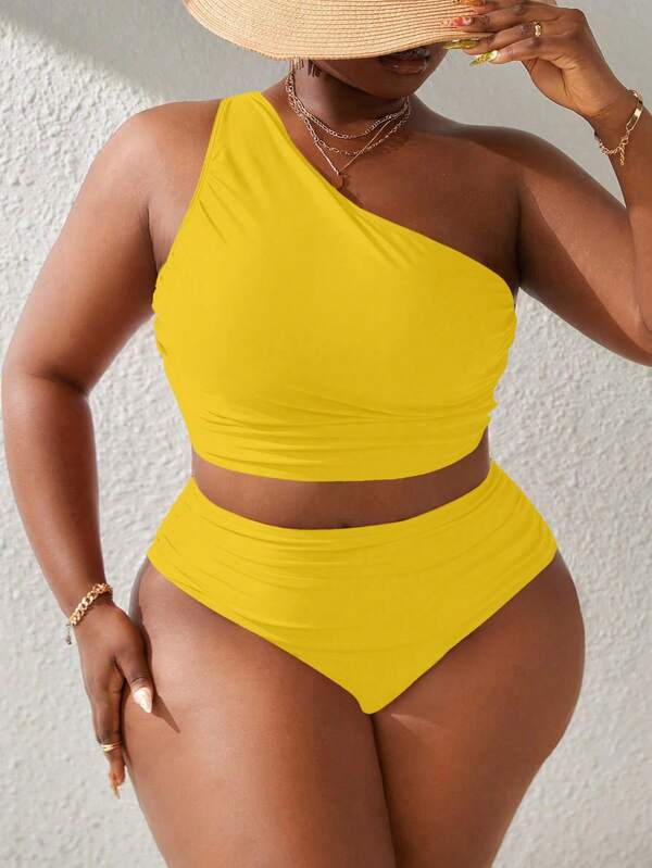 Biquíni Ombro Único Cintura Alta Modelador Plus Size