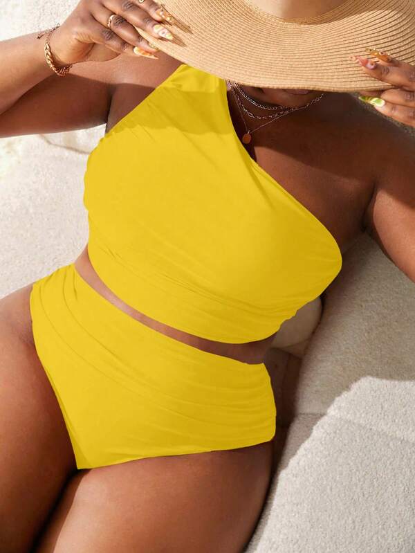 Biquíni Ombro Único Cintura Alta Modelador Plus Size