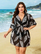 Saída De Praia Vestido Curto Estampado Transparência Plus Size