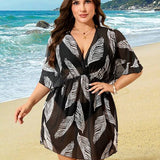 Saída De Praia Vestido Curto Estampado Transparência Plus Size