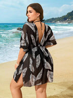 Saída De Praia Vestido Curto Estampado Transparência Plus Size
