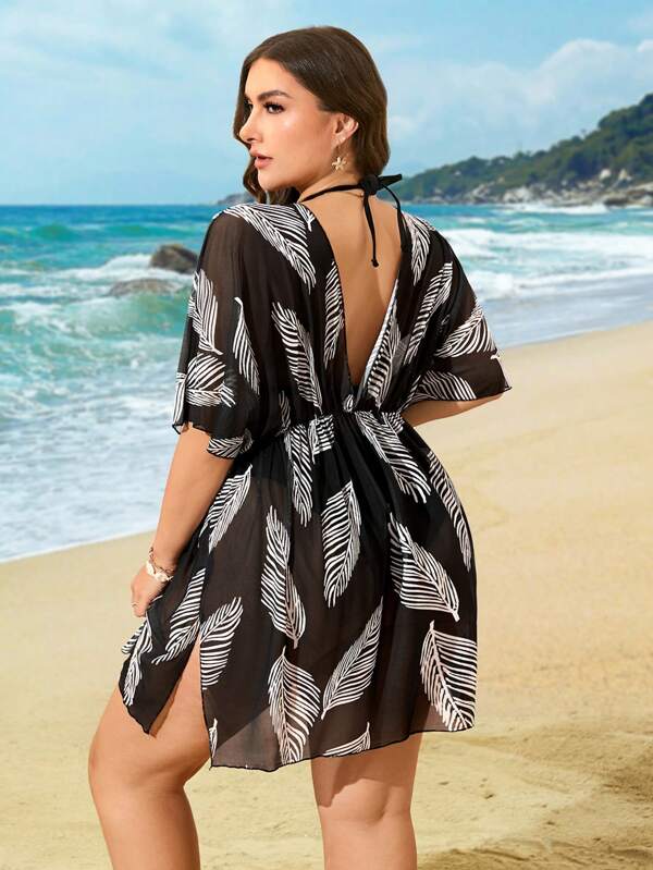 Saída De Praia Vestido Curto Estampado Transparência Plus Size