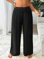 Saída De Praia Calça Pantalona Texturizada Resort Plus Size