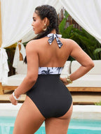Maiô Frente Única Estampado Tropical Modelador Plus Size