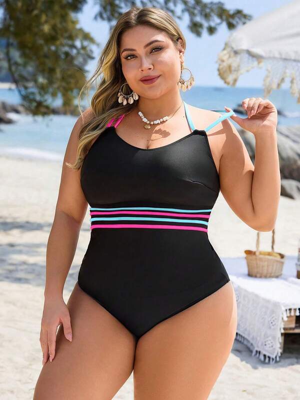 Tankini Decote Redondo Alças Duplas Esportivo Plus Size