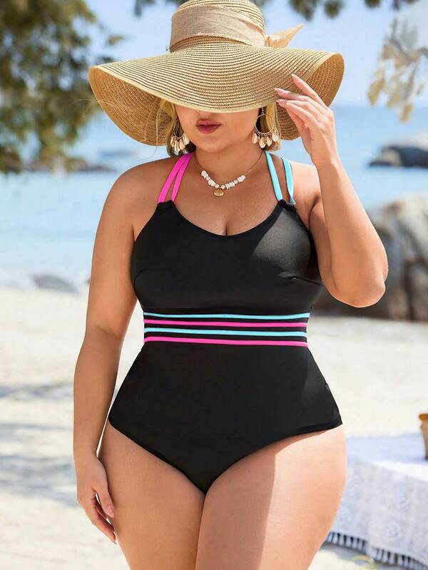 Tankini Decote Redondo Alças Duplas Esportivo Plus Size