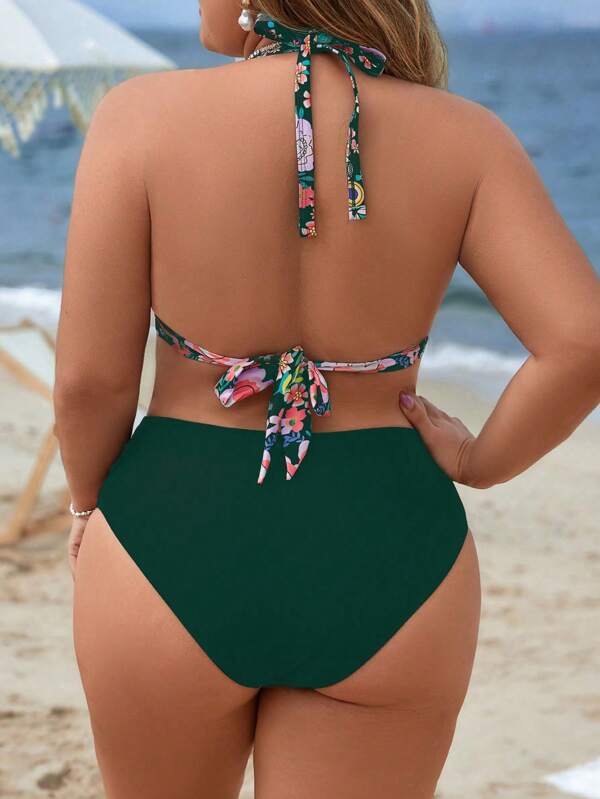 Biquíni Frente Única Cintura Alta Estampado Floral Plus Size