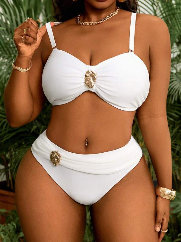 Biquíni Bandeau Cintura Alta Franzido Com Aviamento Plus Size