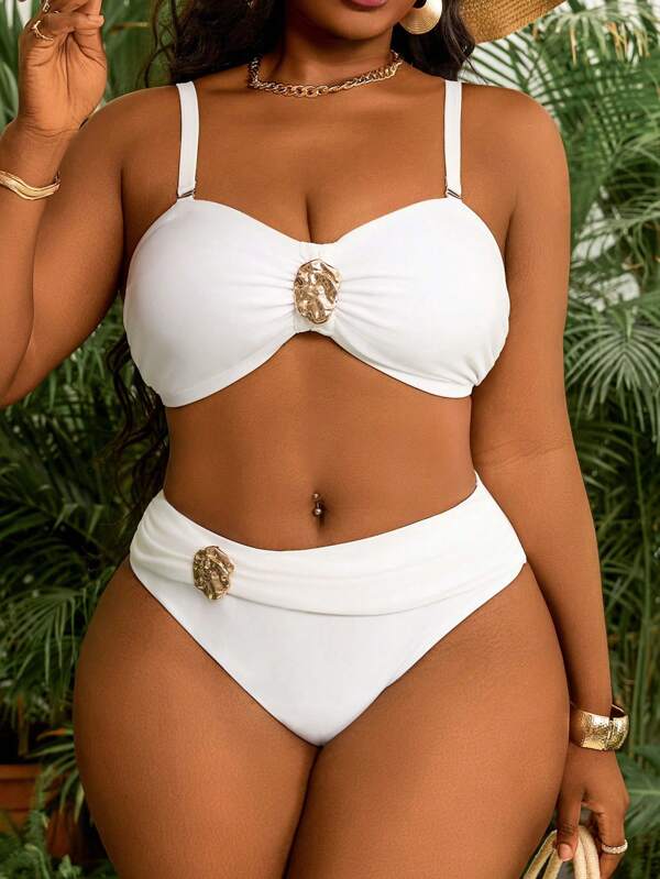 Biquíni Bandeau Cintura Alta Franzido Com Aviamento Plus Size