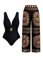 Conjunto Maiô Decote V Com Aviamento E Calça Plus Size