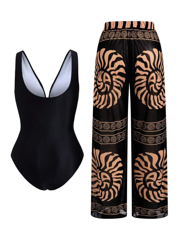Conjunto Maiô Decote V Com Aviamento E Calça Plus Size