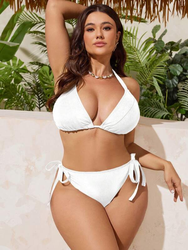 Biquíni Frente Única Com Amarração Lateral Canelado Plus Size