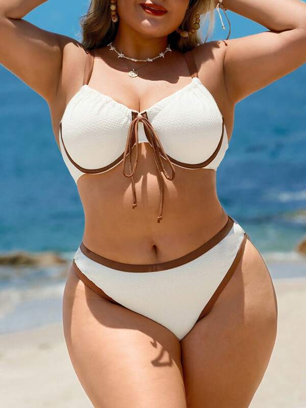 Biquíni Meia Taça Com Amarração Frontal Canelado Plus Size