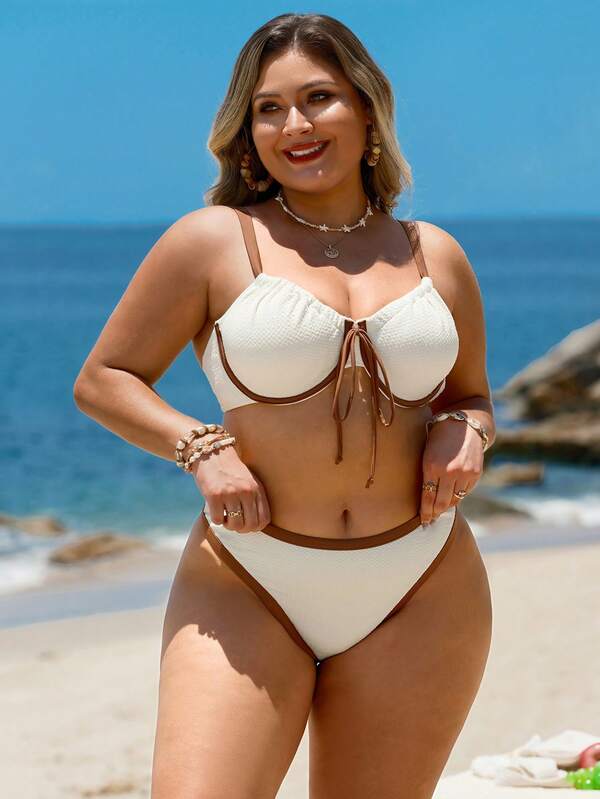 Biquíni Meia Taça Com Amarração Frontal Canelado Plus Size