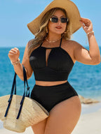Biquíni Frente Única Cintura Alta Recorte Texturizado Plus Size