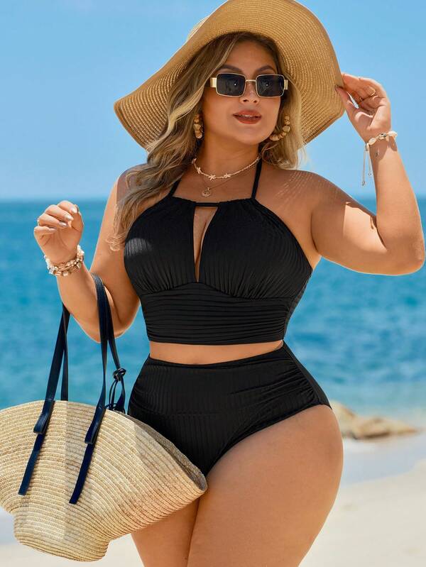 Biquíni Frente Única Cintura Alta Recorte Texturizado Plus Size