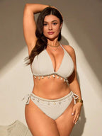 Biquíni Frente Única Texturizado Com Aviamentos Plus Size