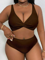 Biquíni Cintura Alta Sustentação Franzido Texturizado Plus Size