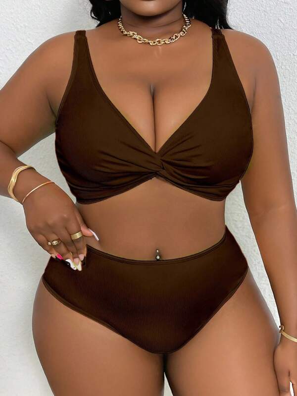 Biquíni Cintura Alta Sustentação Franzido Texturizado Plus Size