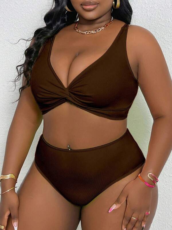 Biquíni Cintura Alta Sustentação Franzido Texturizado Plus Size