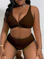 Biquíni Cintura Alta Sustentação Franzido Texturizado Plus Size